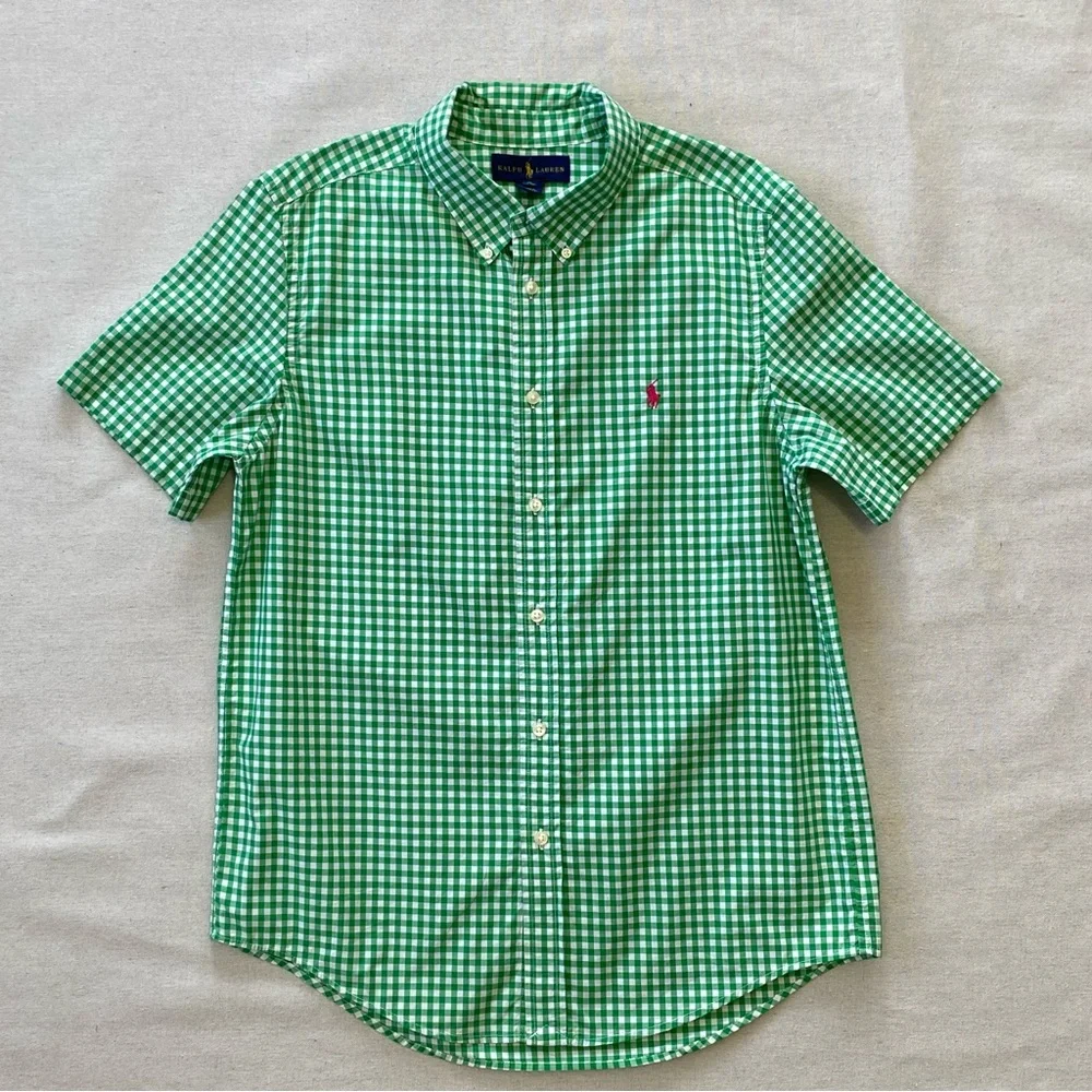Ralph Lauren Gingham Shirt Short Sleeve Button Down Boys XL(18-20)